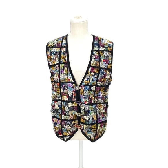 Vintage Jackets & Blazers - Vintage 70s Funky 90s One Of A Kind Corduroy Textured Knot Patchwork Tuxedo Vest
